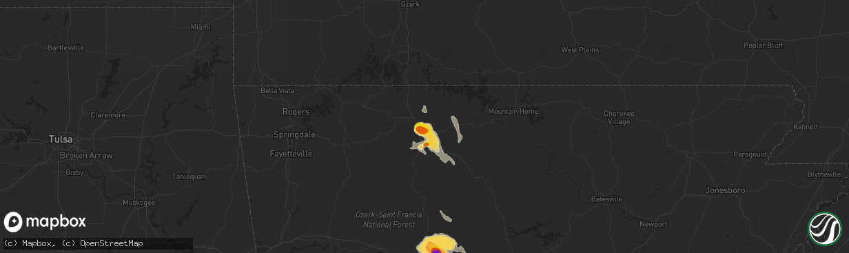 Hail map in Harrison, AR on June 2, 2018