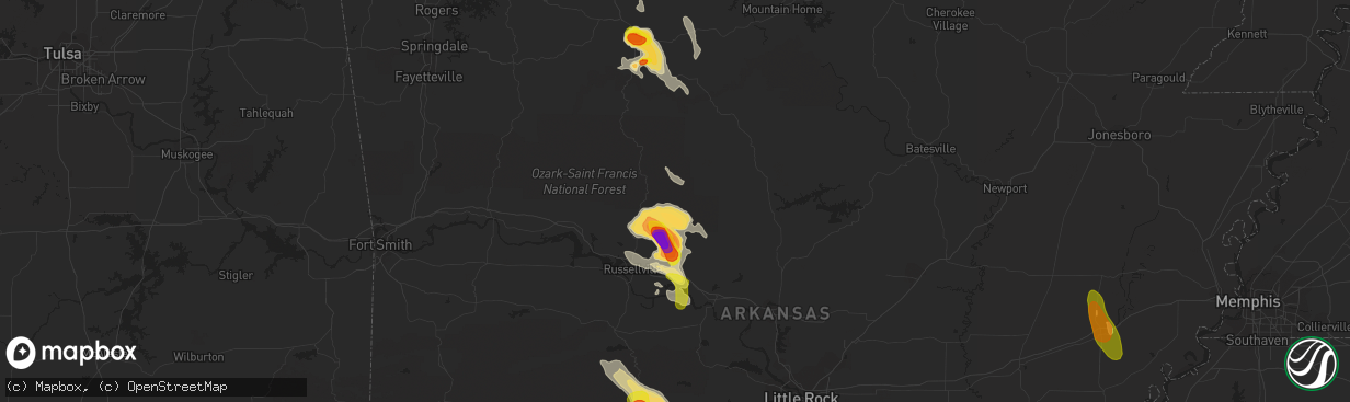 Hail map in Hector, AR on June 2, 2018