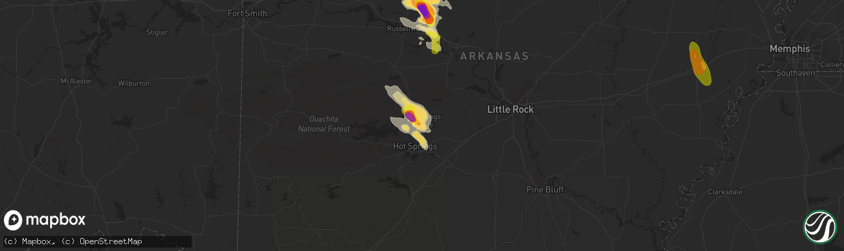 Hail map in Hot Springs Village, AR on June 2, 2018