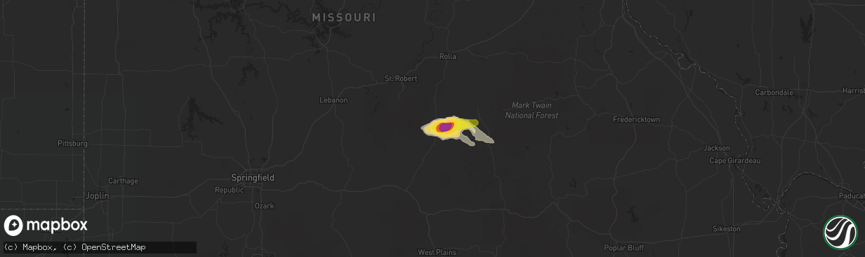 Hail map in Licking, MO on June 2, 2018