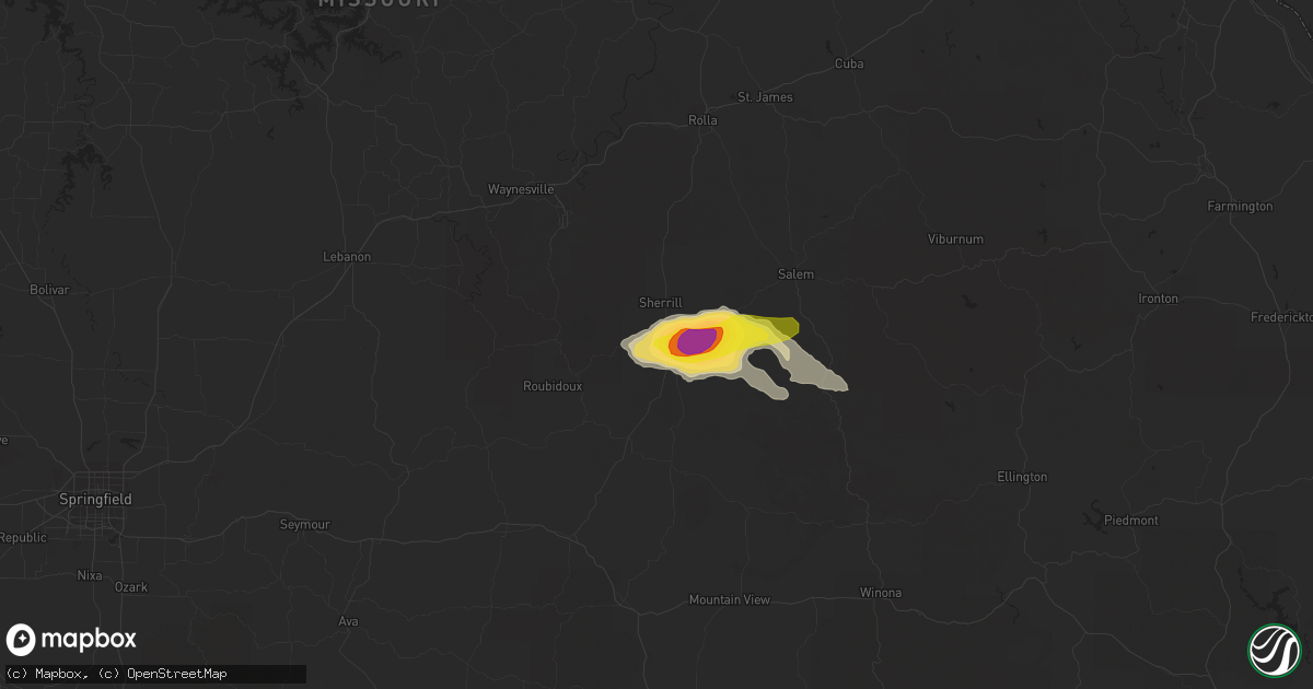 Hail map in Licking, MO on June 2, 2018