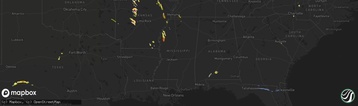 Hail map in Mississippi on June 2, 2018