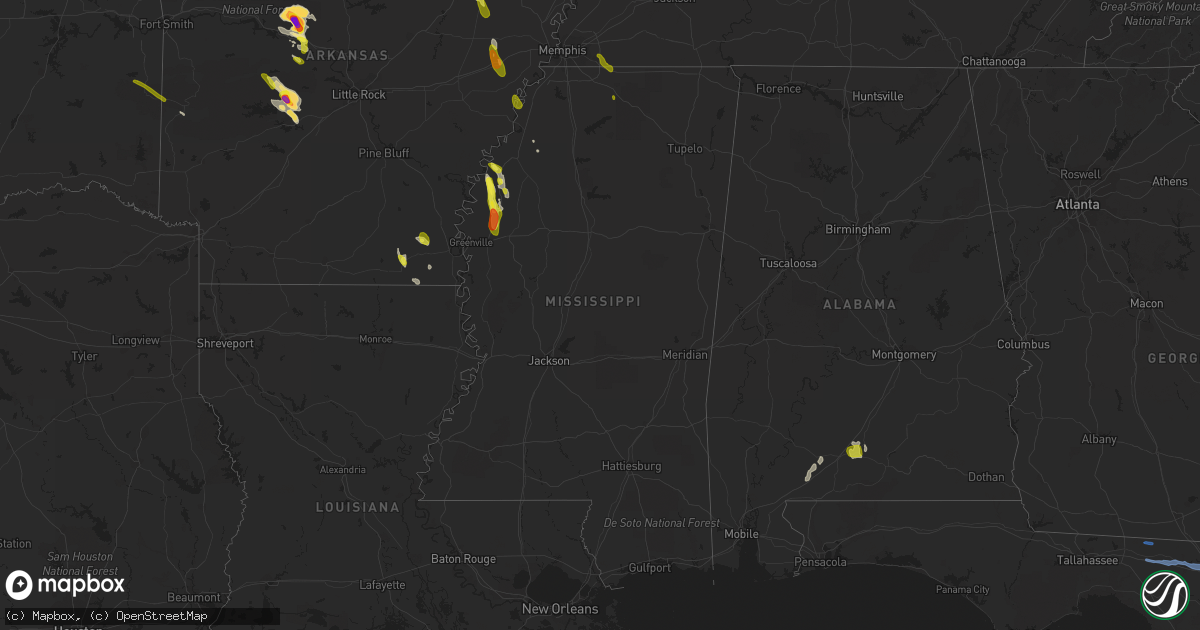 Hail map in Mississippi on June 2, 2018