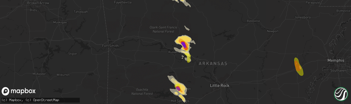 Hail map in Russellville, AR on June 2, 2018