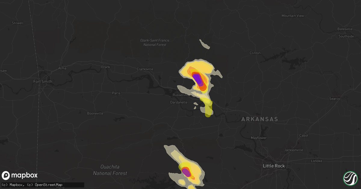 Hail map in Russellville, AR on June 2, 2018