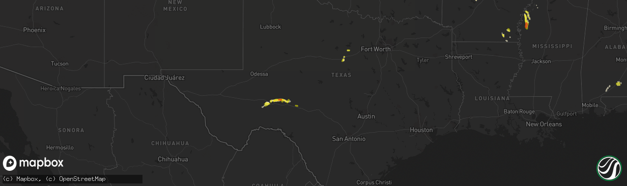 Hail map in Texas on June 2, 2018