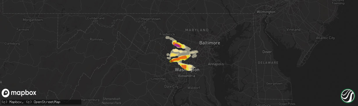 Hail map in Gaithersburg, MD on June 2, 2019