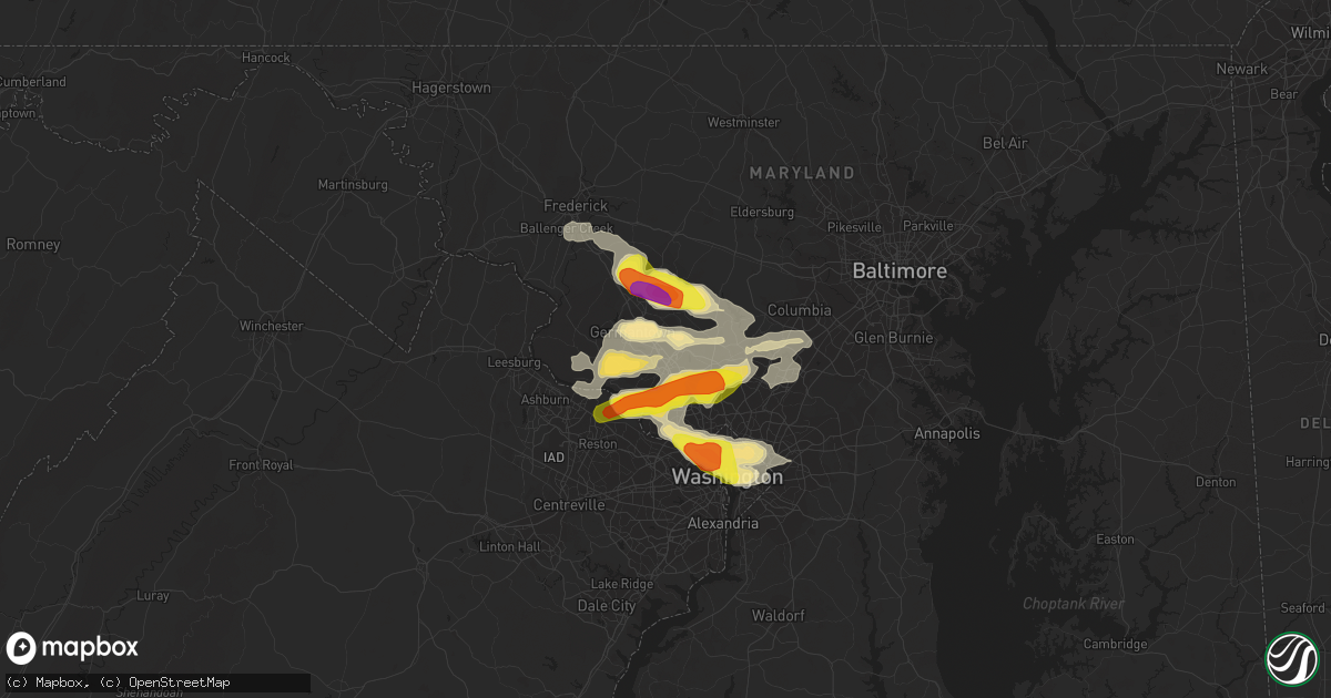 Hail map in Gaithersburg, MD on June 2, 2019