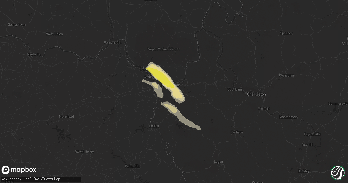 Hail map in Huntington, WV on June 2, 2019