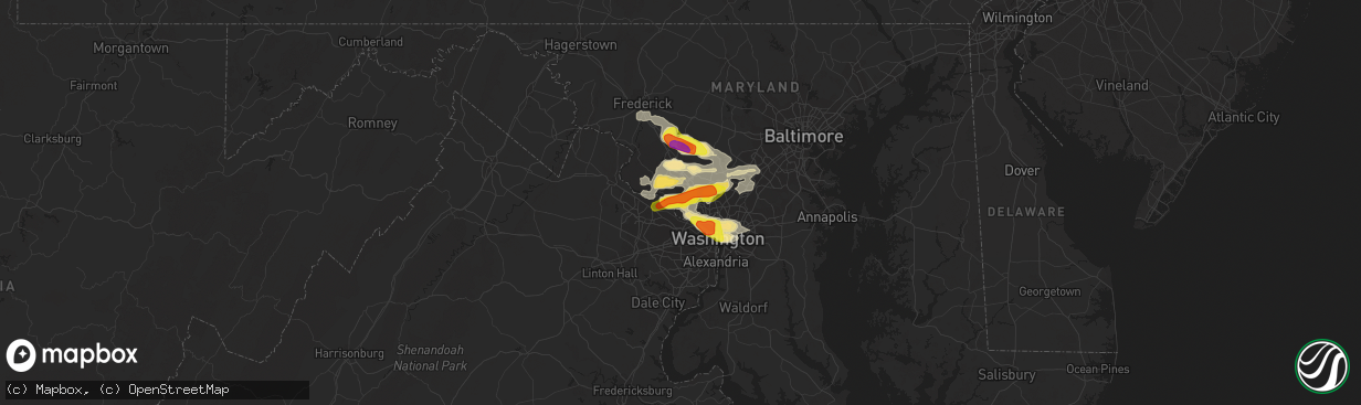 Hail map in Potomac, MD on June 2, 2019
