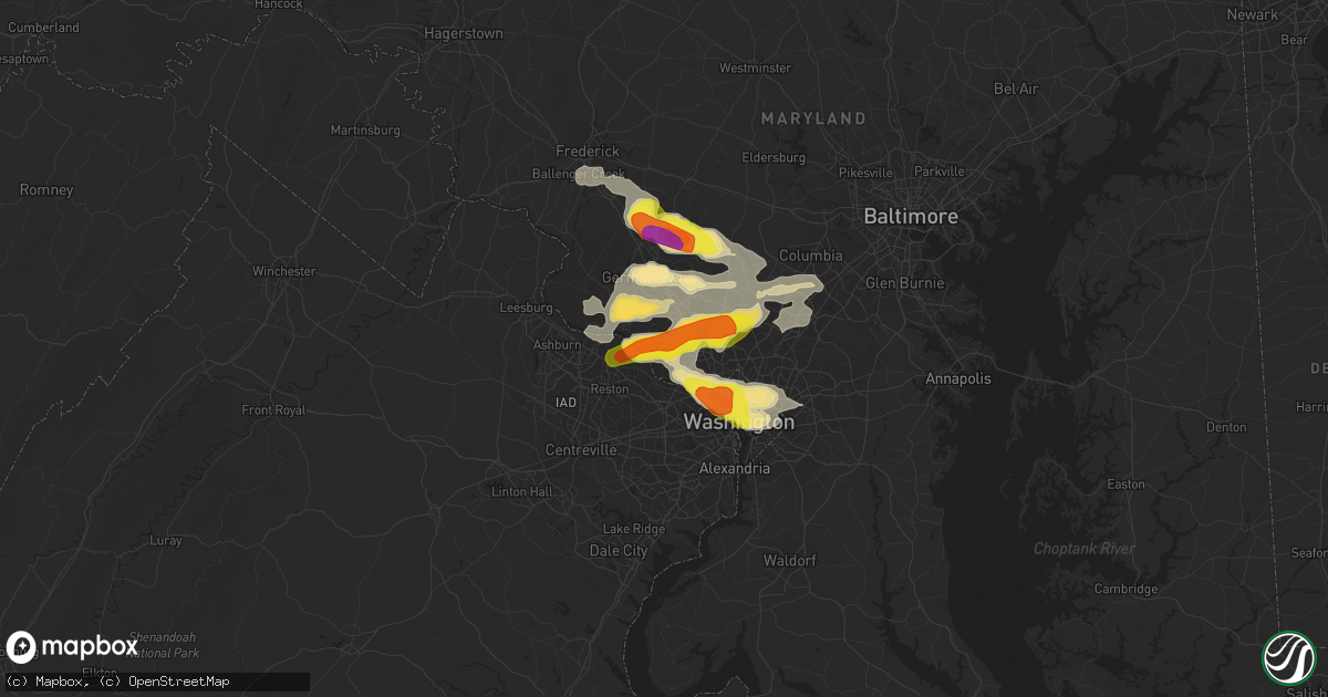 Hail map in Potomac, MD on June 2, 2019