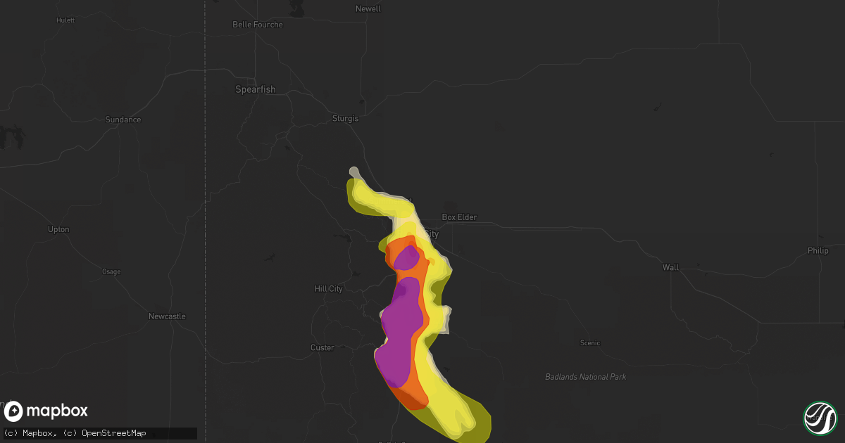 Hail map in Rapid City, SD on June 2, 2019