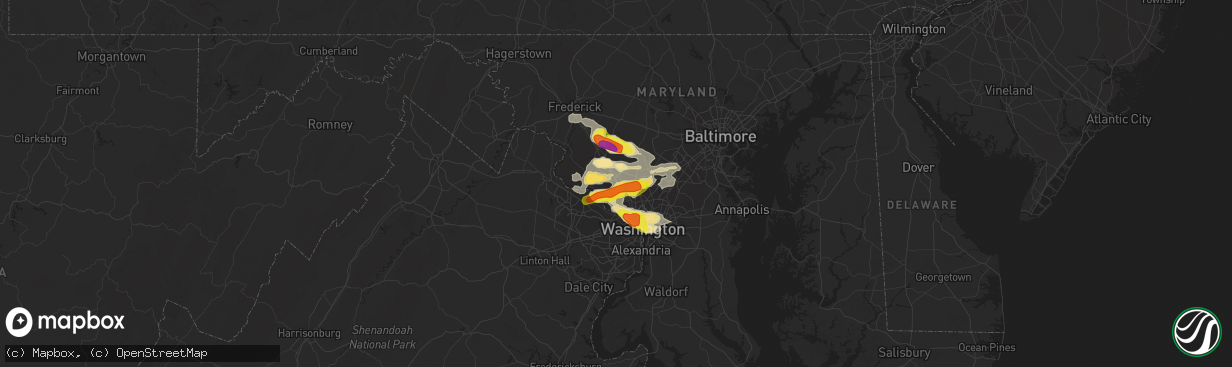 Hail map in Rockville, MD on June 2, 2019