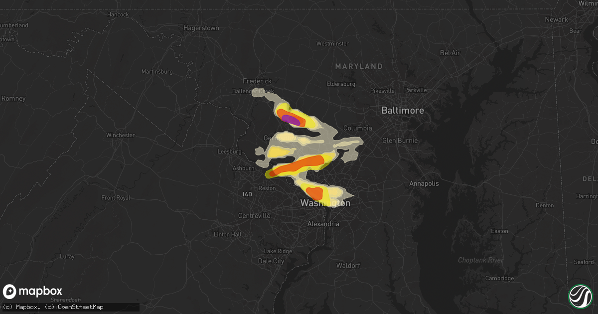 Hail map in Rockville, MD on June 2, 2019