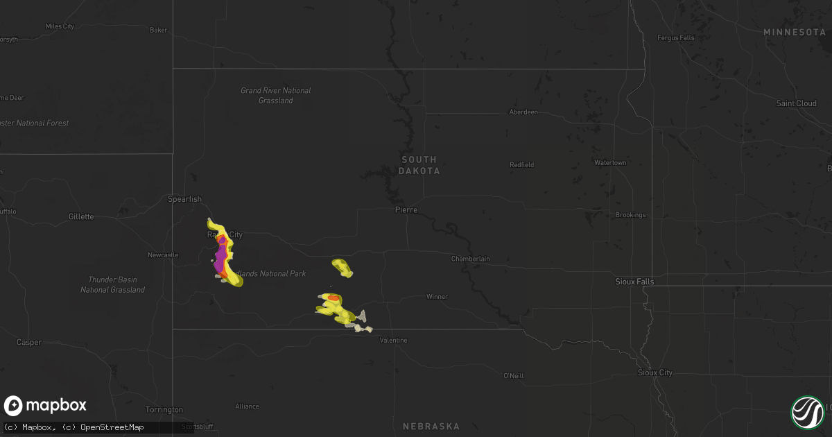 Hail map in South Dakota on June 2, 2019