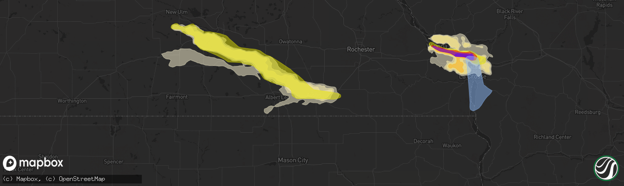 Hail map in Austin, MN on June 2, 2020