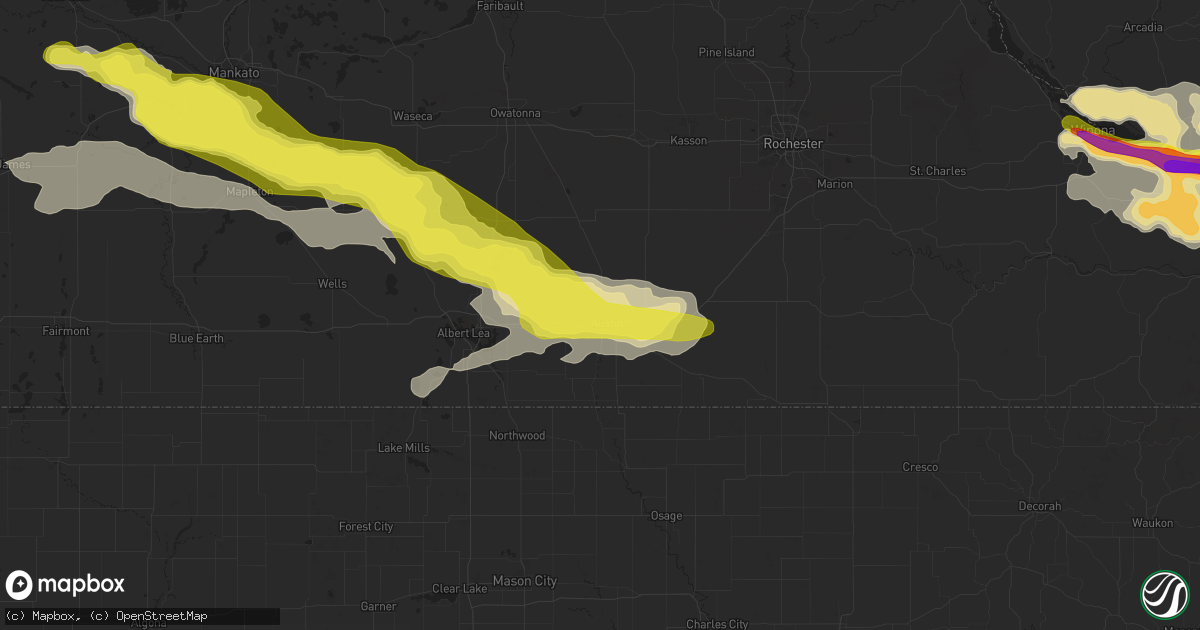 Hail map in Austin, MN on June 2, 2020