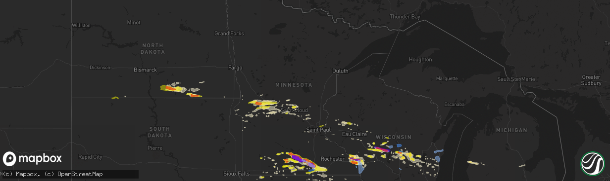 Hail map in Minnesota on June 2, 2020