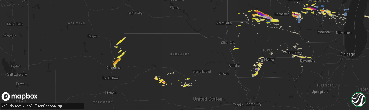 Hail map in Nebraska on June 2, 2020