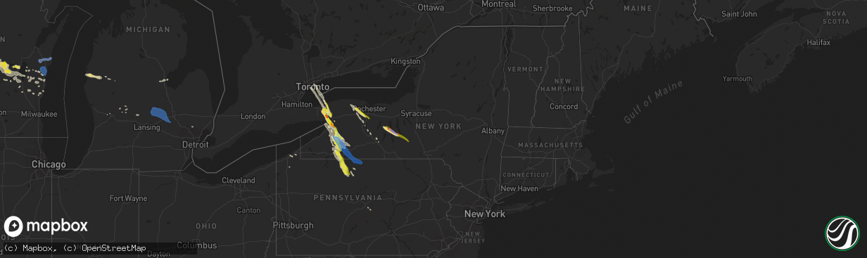 Hail map in New York on June 2, 2020