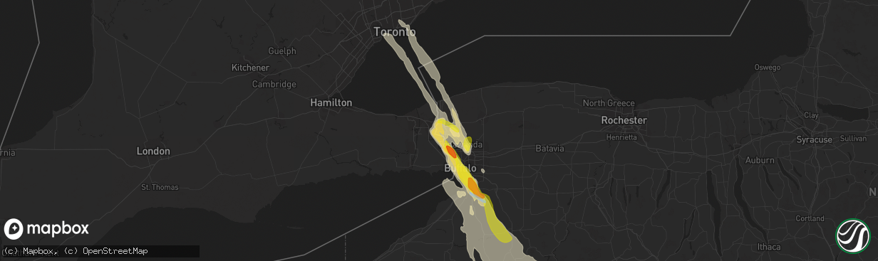 Hail map in Niagara Falls, NY on June 2, 2020