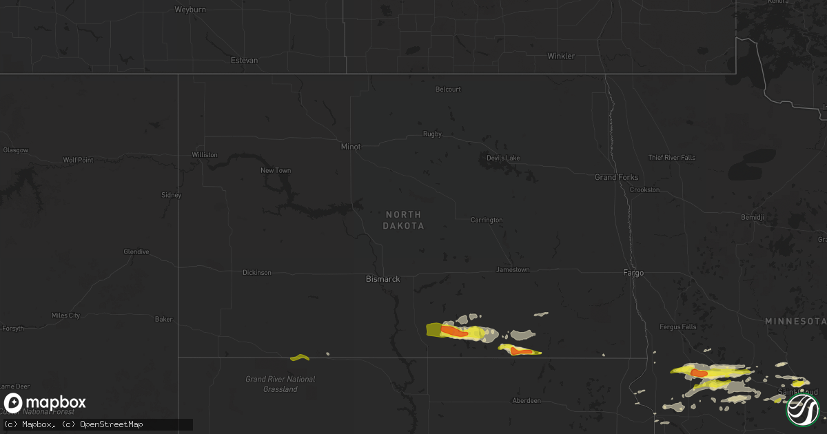 Hail map in North Dakota on June 2, 2020
