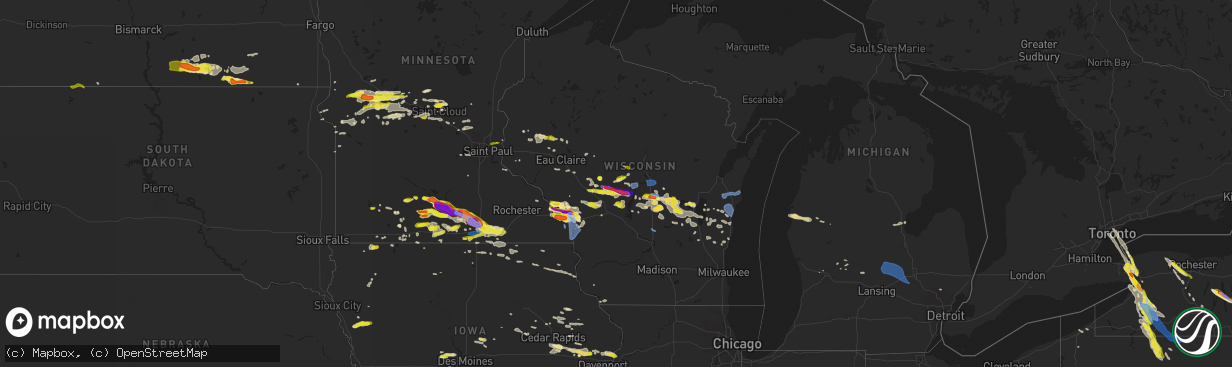 Hail map in Wisconsin on June 2, 2020