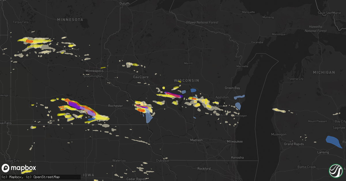 Hail map in Wisconsin on June 2, 2020