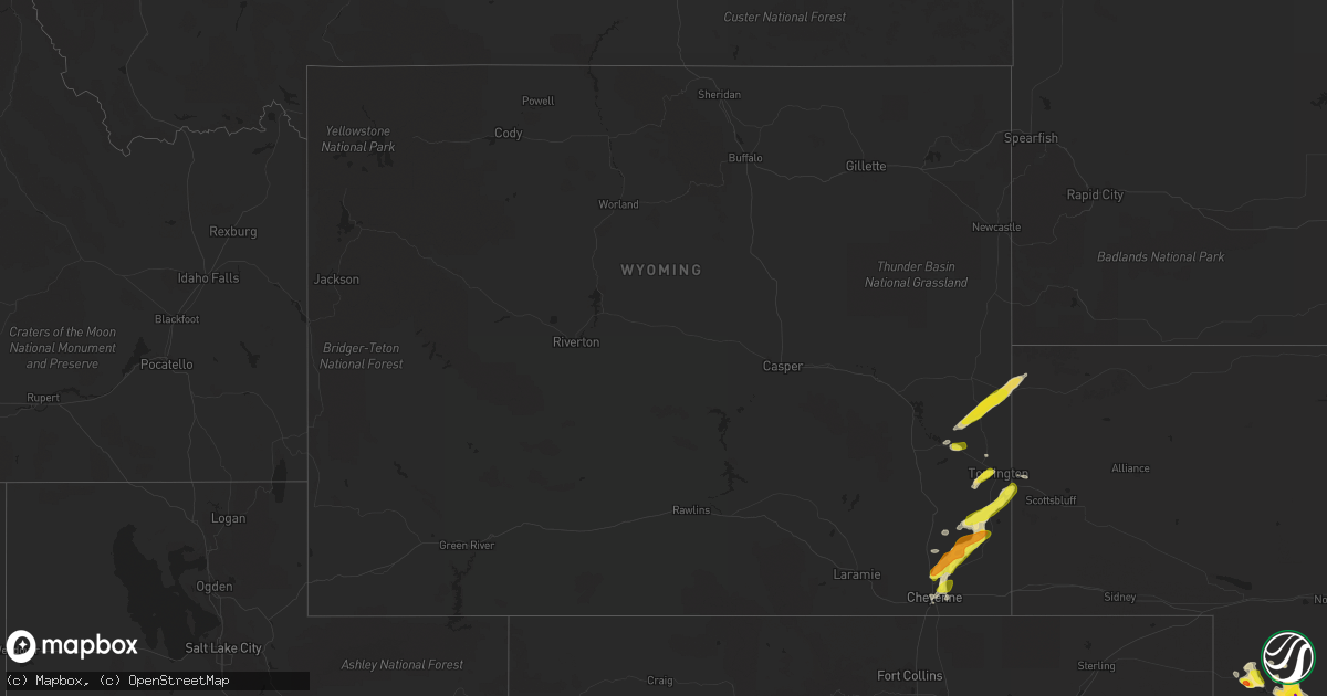 Hail map in Wyoming on June 2, 2020