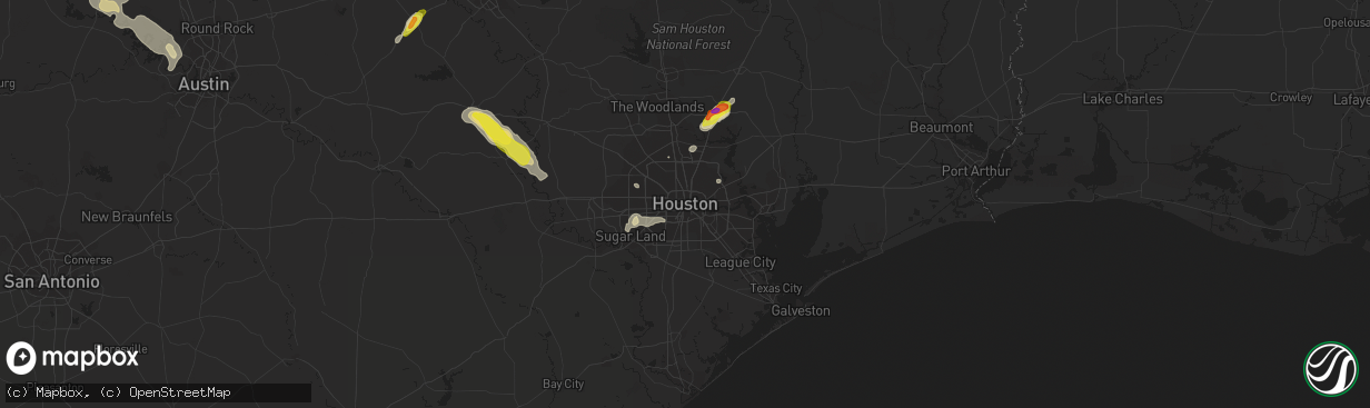 Hail map in Houston, TX on June 2, 2021