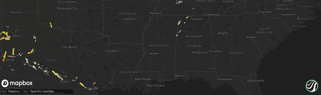 Hail map in Mississippi on June 2, 2021