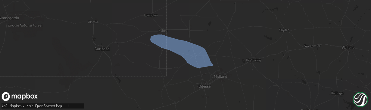 Hail map in Andrews, TX on June 2, 2022