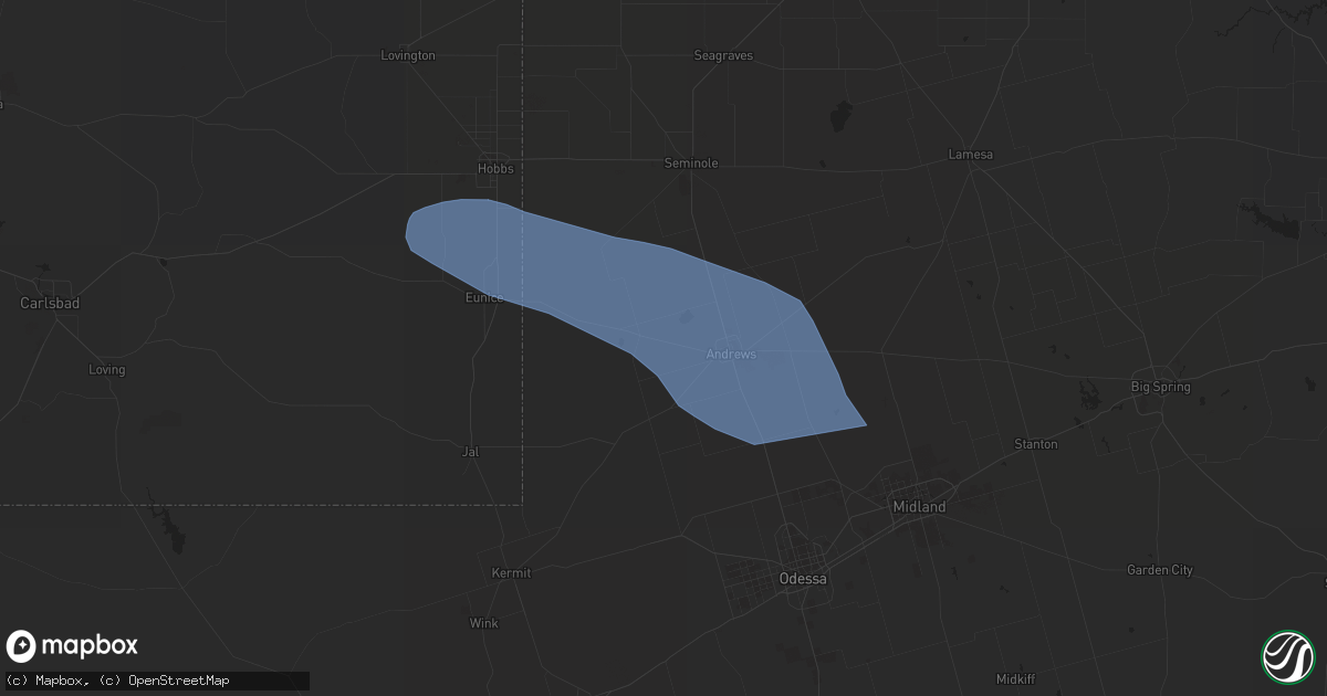 Hail map in Andrews, TX on June 2, 2022