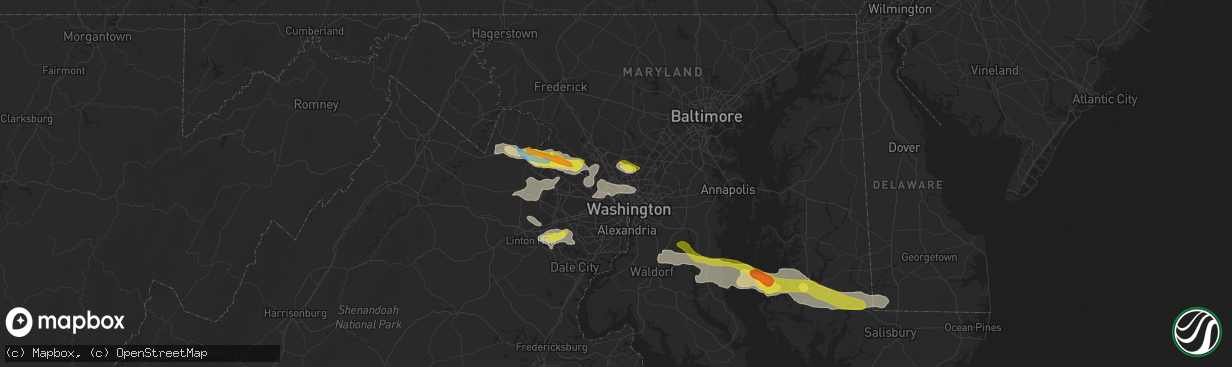 Hail map in Bethesda, MD on June 2, 2022