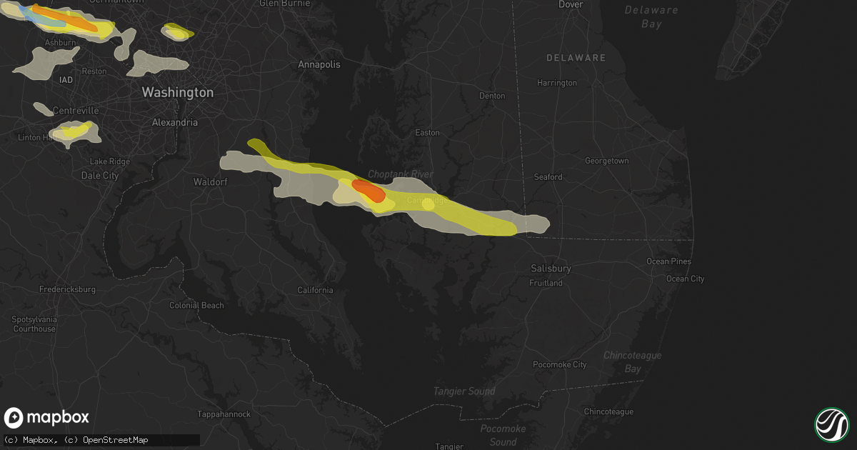 Hail map in Cambridge, MD on June 2, 2022