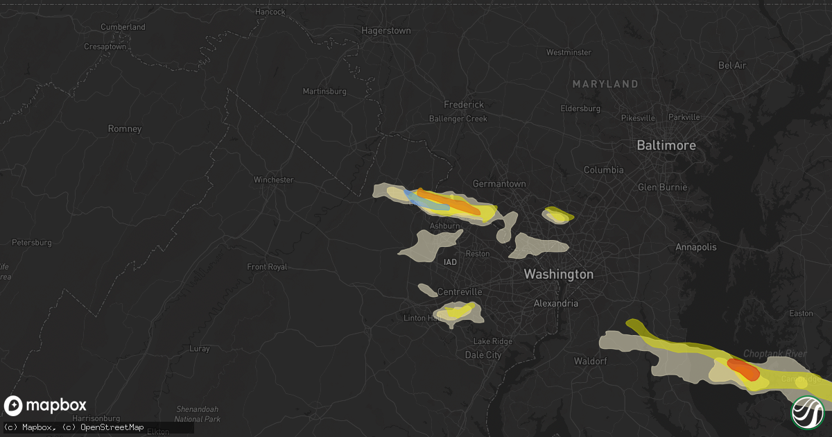 Hail map in Leesburg, VA on June 2, 2022