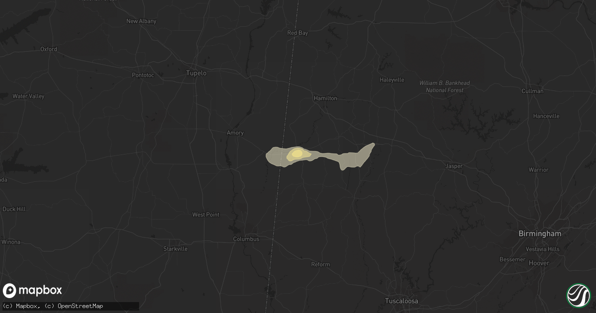Hail map in Sulligent, AL on June 2, 2022
