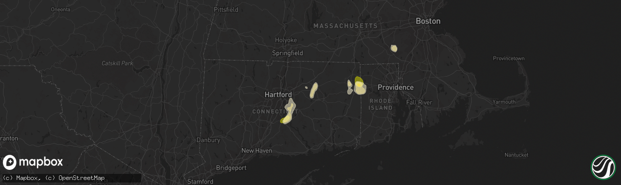 Hail map in Coventry, CT on June 2, 2023