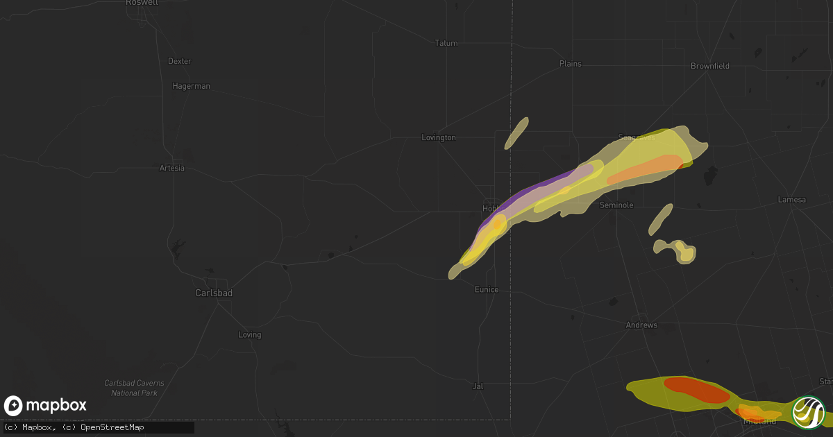 Hail map in Hobbs, NM on June 2, 2023