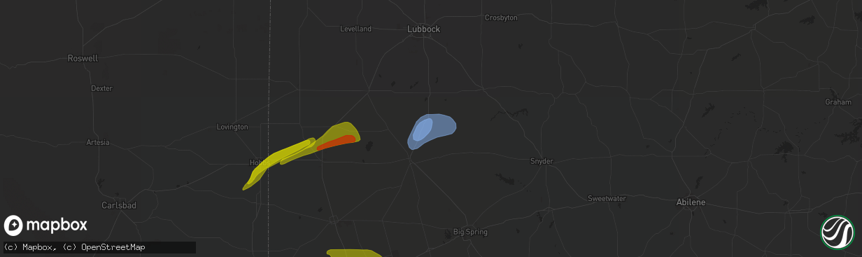 Hail map in Odonnell, TX on June 2, 2023