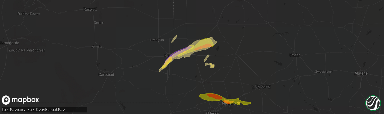 Hail map in Seminole, TX on June 2, 2023