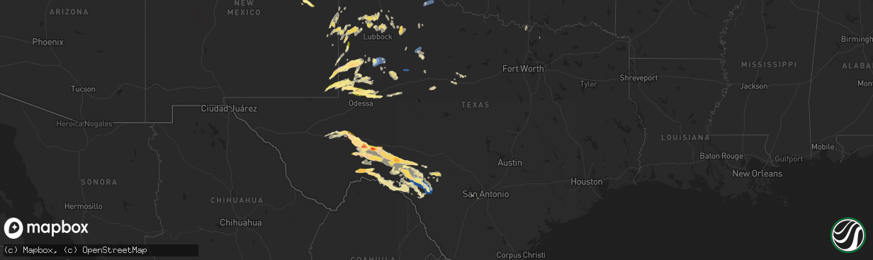 Hail map in Texas on June 2, 2023