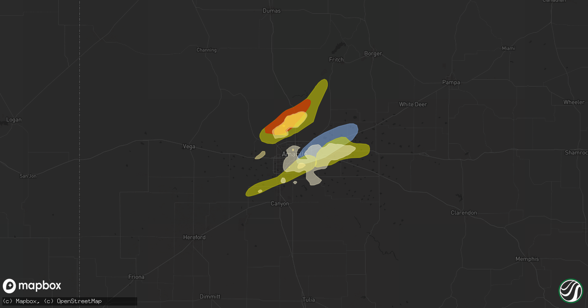 Hail map in Amarillo, TX on June 2, 2024