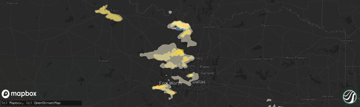 Hail map in Denton, TX on June 2, 2024