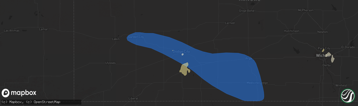Hail map in Dodge City, KS on June 2, 2024