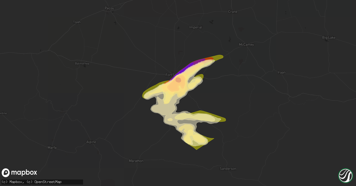 Hail map in Fort Stockton, TX on June 2, 2024