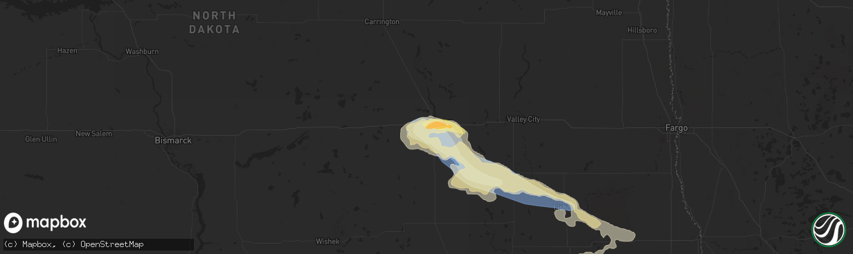 Hail map in Jamestown, ND on June 2, 2024