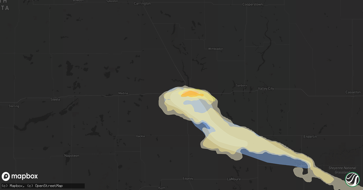 Hail map in Jamestown, ND on June 2, 2024