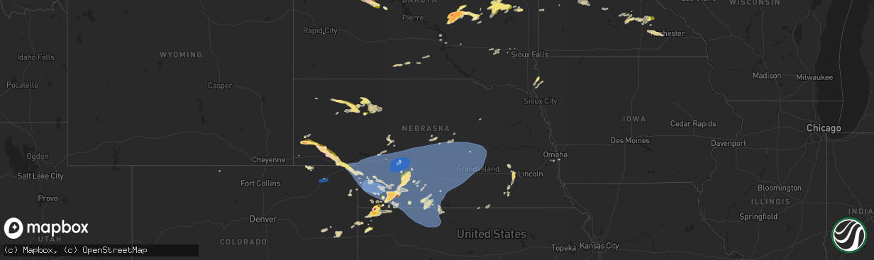 Hail map in Nebraska on June 2, 2024