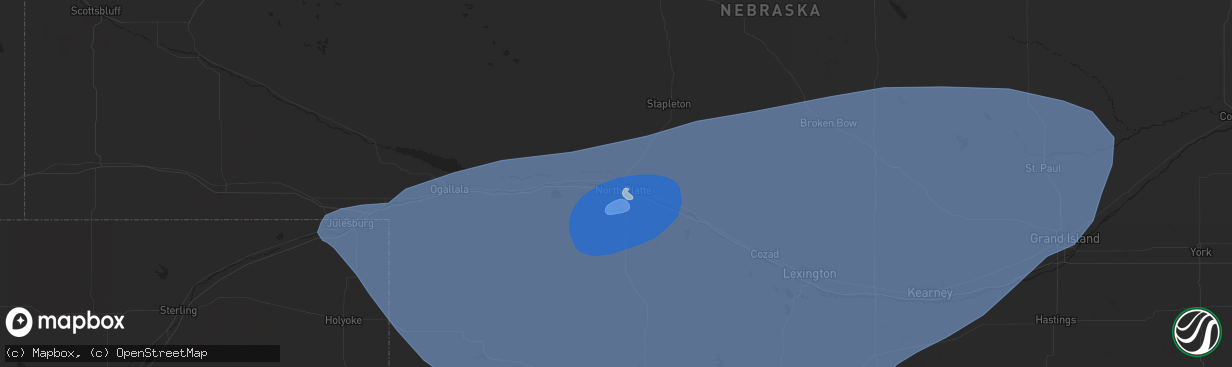 Hail map in North Platte, NE on June 2, 2024
